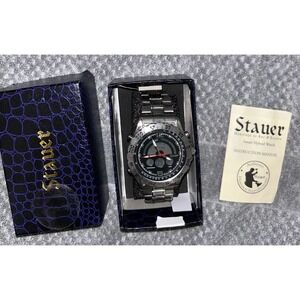 NEW Men's Stauer Compendium Chronograph Hybrid Wrist Watch 19093 3ATM W/ Box COA